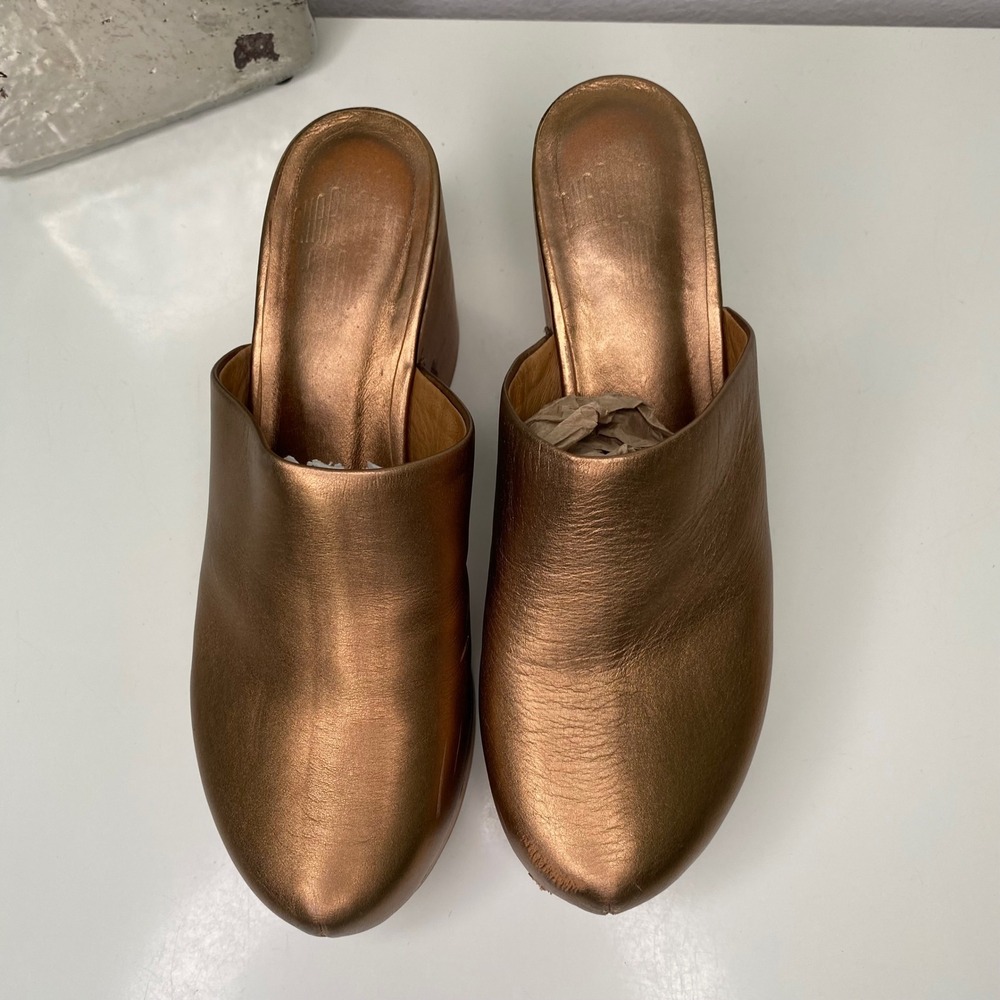 Charlotte Stone Marlo Clogs Bronze Metallic Leather Wooden Platform Heel Boho 9 - Picture 5 of 16